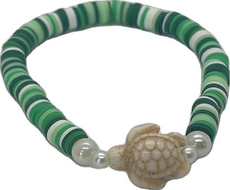 Bracelet Clay Bead, Bracelet Clay, Beige Bracelet, Cute Turtle, Turtle Bracelet, Green Pastel, White Bracelet, Cute Turtles, Green Theme