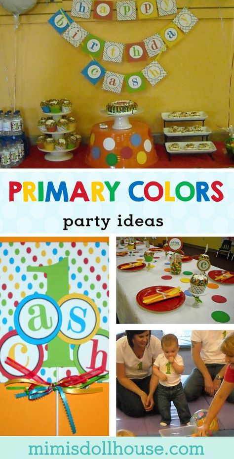 Primary Color Party: Cash's Gymboree 1st Birthday.  Looking for a fun idea for a first birthday?  Using bold and vibrant primary colors is a fun idea.  Today I'm sharing a sweet primary color party.  Check out all of our primary color party ideas  and this fun primary color bouncy ball party!! via @mimisdollhouse Primary Color First Birthday, Color Party Ideas, Primary Color Party, Diy Party Crafts, Bubble Party, Printable Party Decorations, Bouncy Ball, Color Party, Ball Party