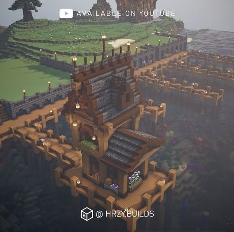 Fishing Market Minecraft, Docks Minecraft Ideas, Minecraft Shipping Dock, Minecraft Docks Medieval, Minecraft Midevil City, Minecraft Custom Mountain, Minecraft Medieval Warehouse, Minecraft Docks Ideas, Minecraft Port Design