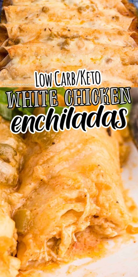 Keto Chicken Enchiladas, Low Carb Enchiladas, Chicken Enchiladas Recipe, White Chicken Enchiladas, Chicken And Cheese, Low Carb Low Fat Recipes, Enchiladas Recipe, Diet Recipes Easy, No Carb Recipes