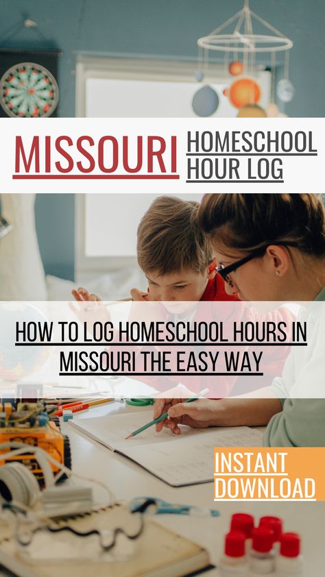 A mother and son work on homeschool together. Digital Homeschool Hours Log for Missouri. Missouri Homeschool Hour Log, Homeschool Hours Log, Hours Tracker, How To Homeschool, Homeschool Schedule, Planner Templates, Planner Template, Missouri, Log