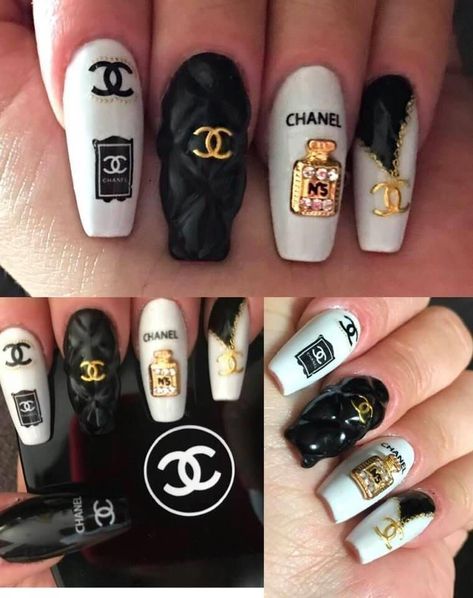 Chanel Nails Design Classy, Coco Chanel Nails Design, Designer Nails Chanel, Chanel Inspired Nails, Chanel Nail Art, Chanel Nails Design, Gucci Nails, Mickey Nails, Luminous Nails