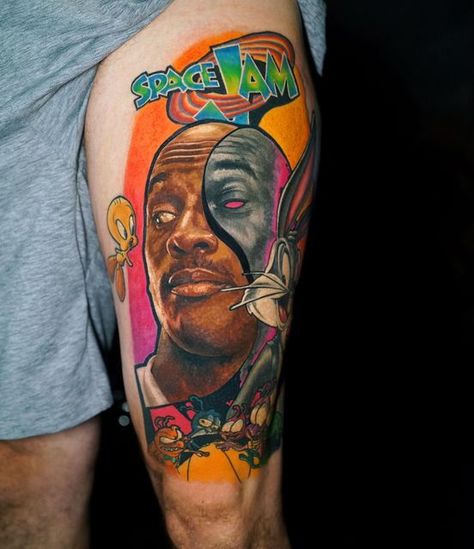 Space Jam Tattoo, Jam Tattoo, Jordan Tattoo, Space Jam, My Brother, Color Tattoo, Portrait Tattoo, Cool Tattoos, Pop Art