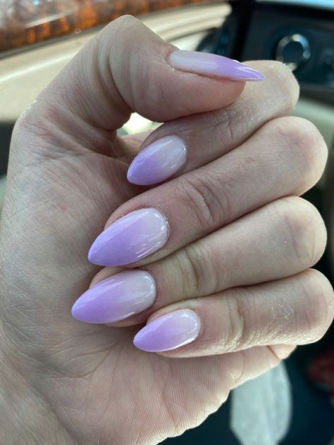 Almond lilac and pink ombre nails White And Purple Ombre Nails, Lilac Dip Nails, Light Purple Ombre Nails, Lilac Ombre Nails, Time Nails, Purple Ombre Nails, Pedi Ideas, Purple Tips, Lilac Nails