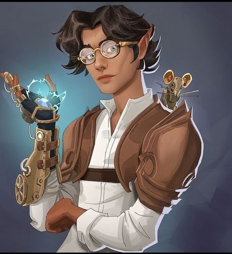 Aberrant Dragonmark, Dnd Artificer Battlesmith Steel Defender, Dnd High School Character, Autonome Dnd, Artificer Armorer Infiltrator, Dnd Character With Glasses, Human Artificer Male, Half Elf Artificer, Gnome Artificer Male