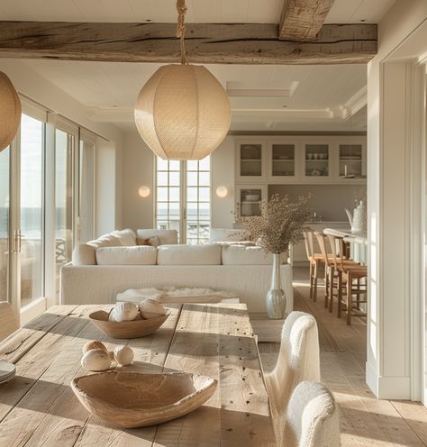 Beachy Dining Room, Open Plan Living And Dining, Coastal Dining Room, Coastal Dining, Multifunctional Space, Open Plan Living Room, Social Space, Open Plan Living, House Inspo