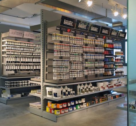 Art Supply Store Interior, Art Shop Interior Design, Art Shop Interior, Art Store Design, Open Office Space, Stationery Store Design, Art Stores, Material Display, Office Supplies Design