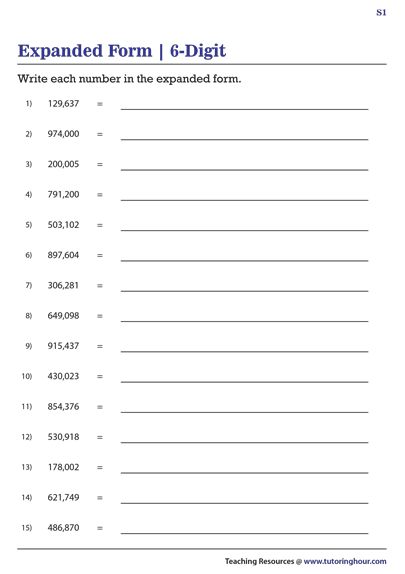 Writing 6-Digit Numbers in Expanded Form Worksheets Numbers In Word Form, Numbers In Expanded Form, Expanded Form Worksheets, Snake Biting, Articles Worksheet, 6th Grade Writing, Expanded Notation, Maths Tricks, Grade 6 Math