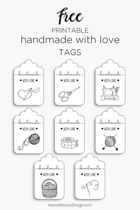 Handmade with love tags | add a pretty tag to your handmade gifts | sewing, knitting, crochet, yarn, fabric, scissors | #handmade #tags #freeprintables #printable #gifts Enchiladas Suizas, Gifts Sewing, Crochet Labels, Idee Cricut, Enchiladas Recipe, Free Printable Gifts, Free Printable Gift Tags, Sewing Labels, Handmade Stamps