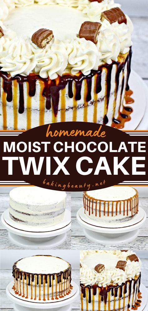 Twix Cake Candy Topped Cake Ideas, Twix Candy Birthday Cakes, Candy Bar Cakes Birthday, Twix Cake Decoration, Chocolate Twix Cake, Easy Twix Cake, Candy Cake Recipes, Twix Cake Recipe, Cakes With Candy On Top