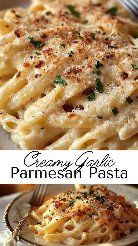 This Ultimate Garlic Parmesan Pasta combines al dente noodles with a creamy, cheesy sauce loaded with garlic flavor. Ideal for fall recipes, it’s a cozy and filling dish that’s easy to whip up for a comforting dinner. Perfect for pasta lovers who want a quick, delicious meal! Long Cooking Recipes, Cheesy Garlic Pasta Recipes, Pasta Recipes Garlic Parmesan, Savory Easy Recipes, Easy Pasta Dinners For Two, Pasta Recipe No Meat, Side Pasta Recipes, Pasta Dishes Recipes Easy, Cheesy Pasta Recipes Easy