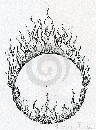 Hand drawn fire ring World On Fire Drawing, Fire Pen Drawing, Fire Ring Tattoo, Ring Of Fire Drawing, Fire Crown Tattoo, Fire Circle Tattoo, How To Draw Fire Sketches, Fire Drawing Black And White, Earth On Fire Drawing