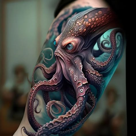 Octopus Tattoo Sleeve, Tatoo 3d, Kraken Tattoo, Octopus Tattoo Design, Octopus Tattoos, Nautical Tattoo, Octopus Design, Geniale Tattoos, Octopus Tattoo