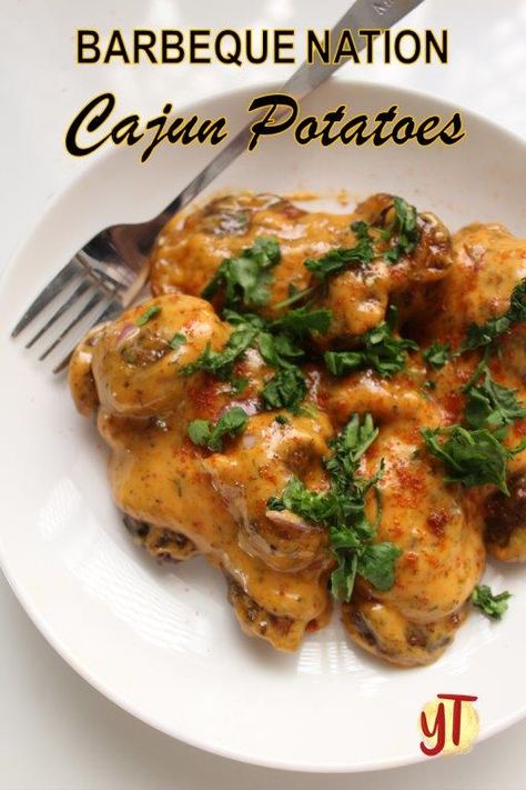 crispy. Cajun Potatoes, Spiced Potatoes, Barbeque Nation, Barbeque Recipes, Veg Snacks, Low Carbohydrate Recipes, Recipe Cookbook, Veg Dishes, Chaat Recipe