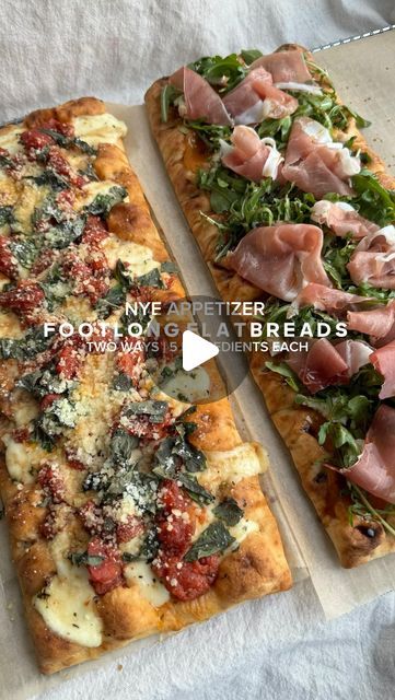 Erin Silberman on Instagram: "Footlong Flatbreads (5 Ingredients Each) •Follow @seriousfoodfetish for more recipes, restaurant recs & food trends• Last minute hosting for NYE or just want an easy app that can be put together in minutes? These footlong flatbreads are perfect because it’s basically done for you. Trader Joe’s makes huge, ready to eat pizza crusts & all the ingredients just have to be tossed on. Plus, each one is about 5 ingredients each. You can slice them & serve in triangles, squares, or however you want! Ingredients •1 package Precooked Trader Joe’s Pizza Crusts (comes with 2, find in bread section) Mozzarella Bruschetta •1 jar of “Trader Giotto’s” bruschetta •2 12 oz packs of marinated mozzarella balls •parmesan, grated •fresh basil •balsamic glaze Jam, Goat Chee Viral Trader Joe’s Flatbread Pizza, Trader Joes Bruschetta Recipes, Trader Joe’s Flatbread Recipe, Trader Joes Flatbread Pizza Recipe, Trader Joe’s Flatbread, Trader Joe’s Party Food Easy, Trader Joes Pizza Crust Recipes, Viral Trader Joe’s Pizza Recipe, Trader Joes Flatbread Recipe