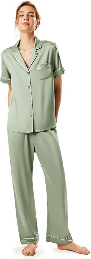 Amazon.com: AW BRIDAL Silk Pajamas for Women Satin Pajama Set Button Up Bride Bridesmaid Pajamas Sleepwear Loungewear, Sage Green L : Clothing, Shoes & Jewelry Bridal Party Pajamas, Bride Pajama, Bridesmaid Pajamas, Button Up Pajamas, Bridesmaid Pajama Set, Bridal Pajamas, Silky Pajamas, Satin Pajama Set, Silk Pajamas Women