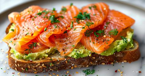 Salmon avocado toast Smoked Salmon Avocado Toast, Meal Ideas For Work, Salmon Avocado Toast, Italian Fries, Breaded Salmon, Salmon Toast, Nutritious Breakfast Ideas, Perfect Salmon, Avocado Toast Recipe