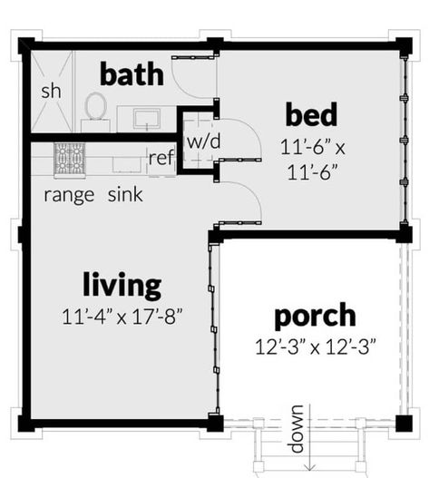 THE BEST ADU PLANS UNDER 500 SQ FT: TINY LIVING, BIG STYLE 18 500 Sq Ft House Plans, Adu Plans, Multigenerational House, Unique House Plans, Porch House Plans, Roof Beam, Basement Plans, Home Insulation, Monster House Plans