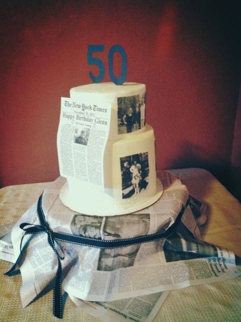 newspaper cake, edible pictures, 50th birthday www.facebook.com/cakesbyDeryn News Paper Party Decorations, Newspaper Cake, Newspaper Graduation, Newspaper Cake Ideas, Birthday Newspaper Ideas, Newspaper Style Invitation, 40th Bday Ideas, Cute Birthday Cakes, Grad Parties