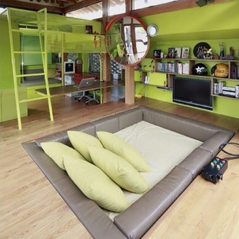 Pin for Later: These 19 Crazy Kids' Rooms Will Make You Want to Redecorate Immediately Bunker Style Ladders, video games, and an in-ground bed! Weird Beds, Youth Rooms, Build A Playhouse, Youth Room, Accent Throw Pillows, Awesome Bedrooms, Cool Beds, Dream Rooms, Cool Rooms