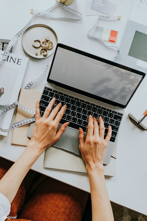 Aerial view of woman using a computer laptop on a table workplace | premium image by rawpixel.com / McKinsey Computer Photography, Computer Illustration, Computer Photo, Wallpaper Computer, Office Wallpaper, Business Photoshoot, Flower Candle, Branding Photoshoot, Branding Photos