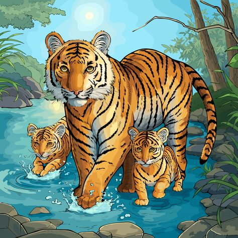 Exam Drawing, Child Draw, Surf Painting, Tiger Artwork, Tiger Drawing, Sumatran Tiger, Number Game, Tiger Painting, Cute Tigers