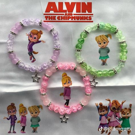 Alvin And The Chipmunks Bracelet, Matching Bracelets For 3, Trio Bracelet Ideas, Trio Matching Bracelets, Matching Anime Bracelets, Matching Bracelets Ideas, My Melody Bead Bracelet, Kawaii Matching Bracelet, My Melody And Kuromi Bracelet