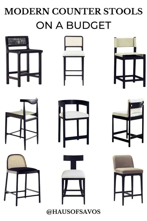 Black Rattan Counter Stools, Black Counter Stools With Backs, Low Profile Counter Stools, Black Rattan Bar Stools, Black Counter Height Bar Stools, Bar Stools For Black Kitchen Island, Black Barstools In Kitchen With Backs, Modern Organic Bar Stools, Black Counter Stools Kitchen