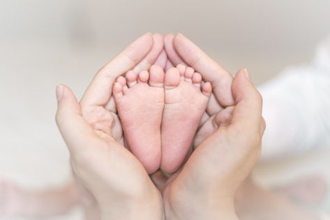 Close up of newborn baby feet on female ... | Premium Photo #Freepik #photo #people #baby #heart #love Newborn Family Photos, Baby Blessing, Baby Legs, Hands Holding, Holding Baby, Foto Baby, Newborn Pictures, Baby Photoshoot