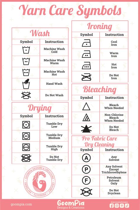 Yarn care symbols provide an invaluable guide for crocheting projects, helping you select the right yarn for your project and take care of it to ensure that your handmade creations will last for years to come. Where To Buy Yarn Online, Crochet Symbol, Crochet Shop Names, Crochet Brand Name Ideas, Crochet Care Instructions, Care Instructions For Crochet Items, Abrevations For Knitting, Uk Crochet Terms To Us Terms, How To Read Yarn Labels