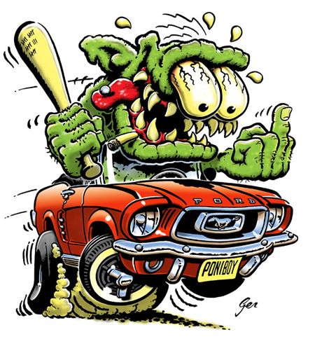 Mustang! #Cars #Speed #HotRod Ed Roth Art, Moto Chopper, Monster Garage, Kustom Kulture Art, Cartoon Car Drawing, Monster Car, Fu Dog, Cool Car Drawings, Rat Fink