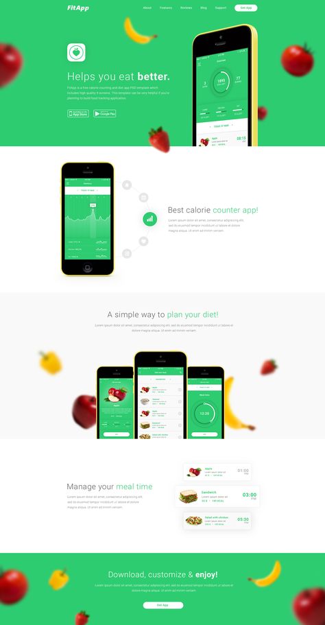 Fitapp landing page Case Study Design, App Promotion, Mobile App Design Inspiration, App Landing Page, Fun Website Design, Website Design Layout, App Design Inspiration, Website Design Company, Promotional Design