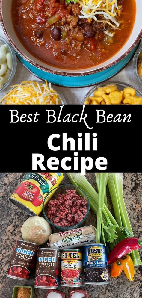 Best Black Bean Chili Recipe, Black Bean Chili Recipe, Chili Recipe With Black Beans, Black Bean Stew, Black Bean Soup Recipe, Pork Chili, Beef Chili Recipe, Bean Chili Recipe, Black Bean Recipes