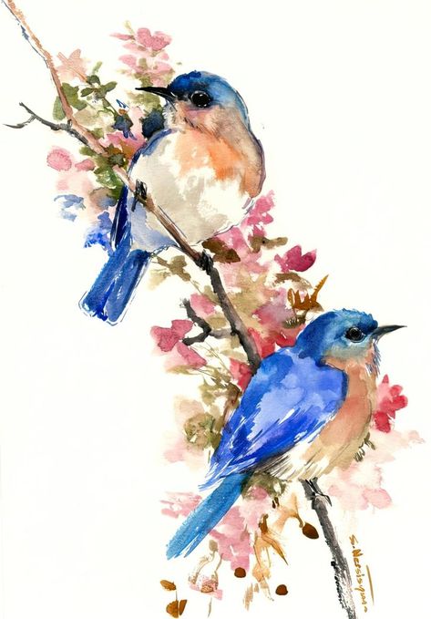 Akvarel Illustration, Bluebird Painting, Blue Bird Art, Bird Watercolor Paintings, Eastern Bluebird, Watercolor Paintings For Beginners, Full Frontal, Watercolor Paintings Easy, Cat Air