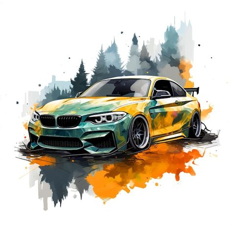 Vector sport car in autumn watercolor pa... | Premium Vector #Freepik #vector #car-graphics #car-illustration #car-wallpaper #car-painting Car Painting Watercolor, Car Watercolor Painting, Car Watercolor, Mountain Craftsman, Wallpaper Car, Autumn Watercolor, Car Wallpaper, Fall Watercolor, Car Graphics