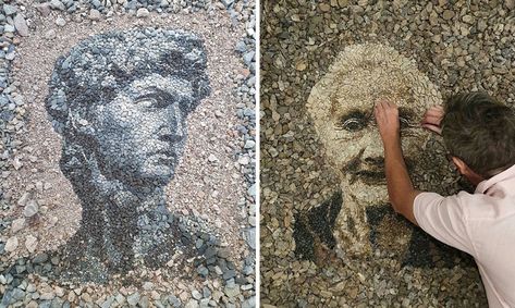 Artist Adorns Thailand’s Landscapes With Detailed Pebble Portraits Justin Bateman, Beach Artist, Wave Illustration, Iconic Artwork, Buddhist Traditions, Pebble Mosaic, Colored Sand, Figurative Sculpture, Music Event