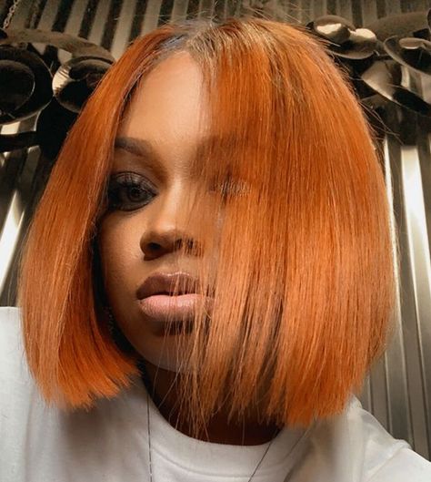 Copper Bob Black Women, Ginger Bob Black Women, Bob Black Women, New Hair Cut Style, Undercut Bob Haircut, Shoulder Length Hair Cuts With Bangs, Natural Hair Blowout, Hello Hair, Wild Hair Color