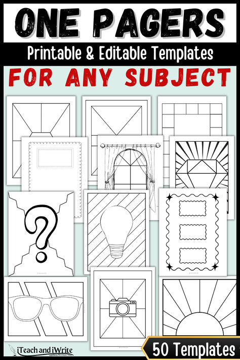 One Pagers: 50 printable and editable templates One Pager Book Reports, One Pager Design Layout, One Pager Ideas, One Pager Template, One Pager Design, Ap Lang, One Pager, Book Reports, Teachers Corner