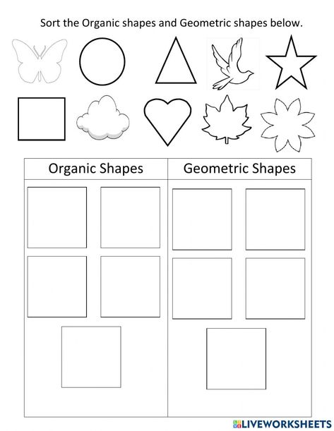 Value Practice Worksheet, Geometric And Organic Shapes Art Project, Organic And Geometric Shapes, Elements Of Art Shape Worksheet, Elementary Art Shape Projects, Element Of Art Shape Projects, Elements Of Art Elementary, Element Of Shape Art Projects, Elements Of Art Shape