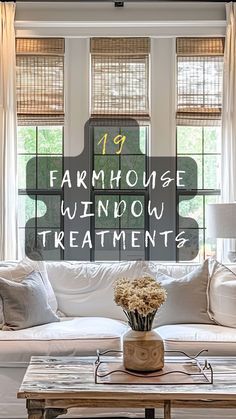 Farmhouse Windows Interior, Living Room With Windows Decor, Farmhouse Cornices For Windows, Wall With 3 Windows, Window Treatments For Large Kitchen Windows, Window Treatments For Double Windows, Front Window Covering Ideas, Farmhouse Window Trim With Curtains, Inexpensive Window Coverings