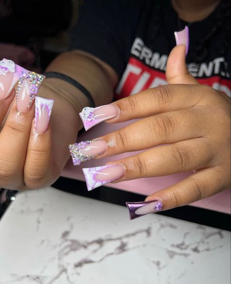 Short Coffin Nails Designs, Junk Nails, Purple Acrylic Nails, Long Acrylic Nail Designs, Duck Nails, Using Canva, Exotic Nails, Acrylic Nails Coffin Pink, Long Square Acrylic Nails