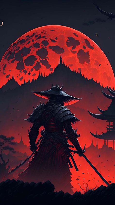 Red Moon Samurai iPhone Wallpaper 4K - iPhone Wallpapers : iPhone Wallpapers Cool Animes, Samurai Warrior Tattoo, Guerriero Samurai, Japanese Art Samurai, Samurai Wallpaper, Samurai Artwork, Ninja Art, Japanese Art Prints, Japanese Warrior