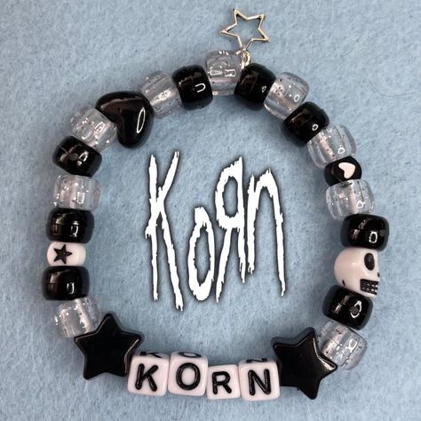 Korn Kandi bracelet   - handmade by me! - please... - Depop Korn Bracelets, Korn Kandi, Kandi Bracelets Ideas Cuffs, Kandi Cuff Ideas, Scene Kandi, Bracelet Stuff, Diy Kandi Bracelets, Diy Kandi, Kandi Kid