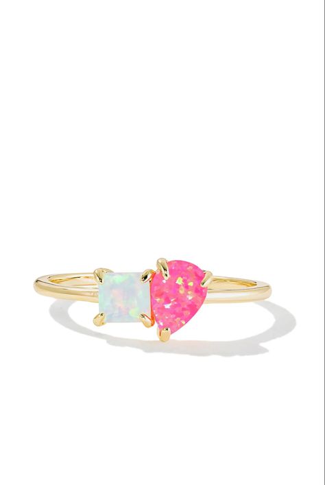 Cute Bangles, Pink And Gold Ring, Preppy Rings, Preppy Ring, Pink Rings, Rings Everyday, Fun Rings, Preppy Accessories, Pink Opal Ring