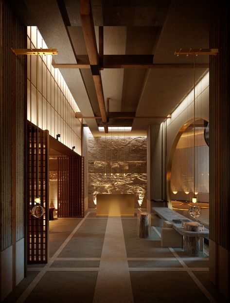 Deco Spa, Japanese Spa, Japanese Hotel, Spa Interior Design, Spa Interior, Party Room, Lobby Design, Spa Design, Jw Marriott