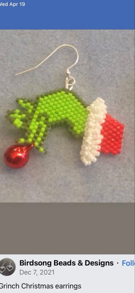 Grinch Brick Stitch Earrings, Grinch Seed Bead Earrings, Beaded Grinch Earrings, Grinch Beaded Earrings, Christmas Brick Stitch, Beaded Snoopy, Beaded Characters, Xmas Earrings, Beadwork Jewelry