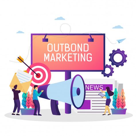 Vector illustration of outbound marketin... | Premium Vector #Freepik #vector #business Outbound Marketing, Traditional Marketing, New Market, Business Strategy, Business Marketing, Premium Vector, Graphic Resources, Promotion, Vector Illustration