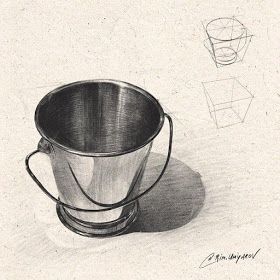 Metal bucket by R. Umyarov Still Life Pencil Shading, Bucket Drawing, Analytical Drawing, Pencil Shading Techniques, Disney Drawing Tutorial, Metal Drawing, Shading Drawing, A Level Art Sketchbook, Perspective Drawing Lessons