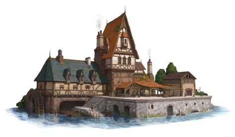 Fantasy Inn, Dock House, Architecture Blueprints, Dungeon Master's Guide, Medieval Houses, Concept Artist, Fantasy House, Fantasy Setting, Fantasy Map