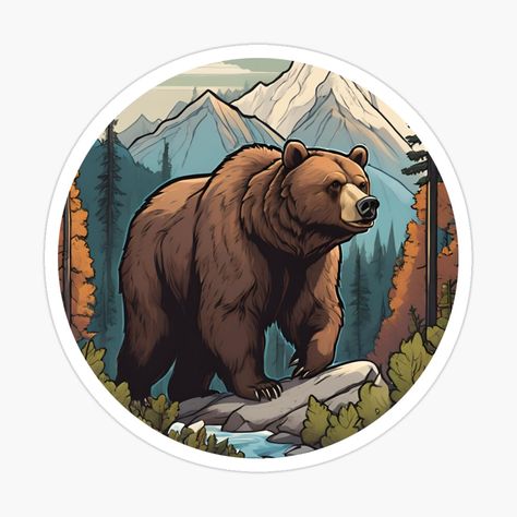 Get my art printed on awesome products. Support me at Redbubble #RBandME: https://www.redbubble.com/i/sticker/King-of-the-Wild-by-Tiawich/164839559.EJUG5?asc=u Bear Walking, Nature And Wildlife, Mountain Peak, Mountain Paintings, Grizzly Bear, In The Wild, The King, The Wild, Awesome Products